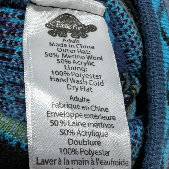 Turtle Fur Adult Beanie Blue Aztec Winter Pom Ski Snowboard Lined Wool Hat Cap - Picture 7 of 8